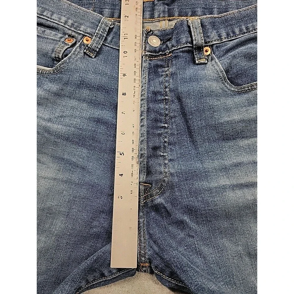 Levis Mens 501 (30x29) Jeans Straight Button Fly Mid‎ Stretch Dark Blue